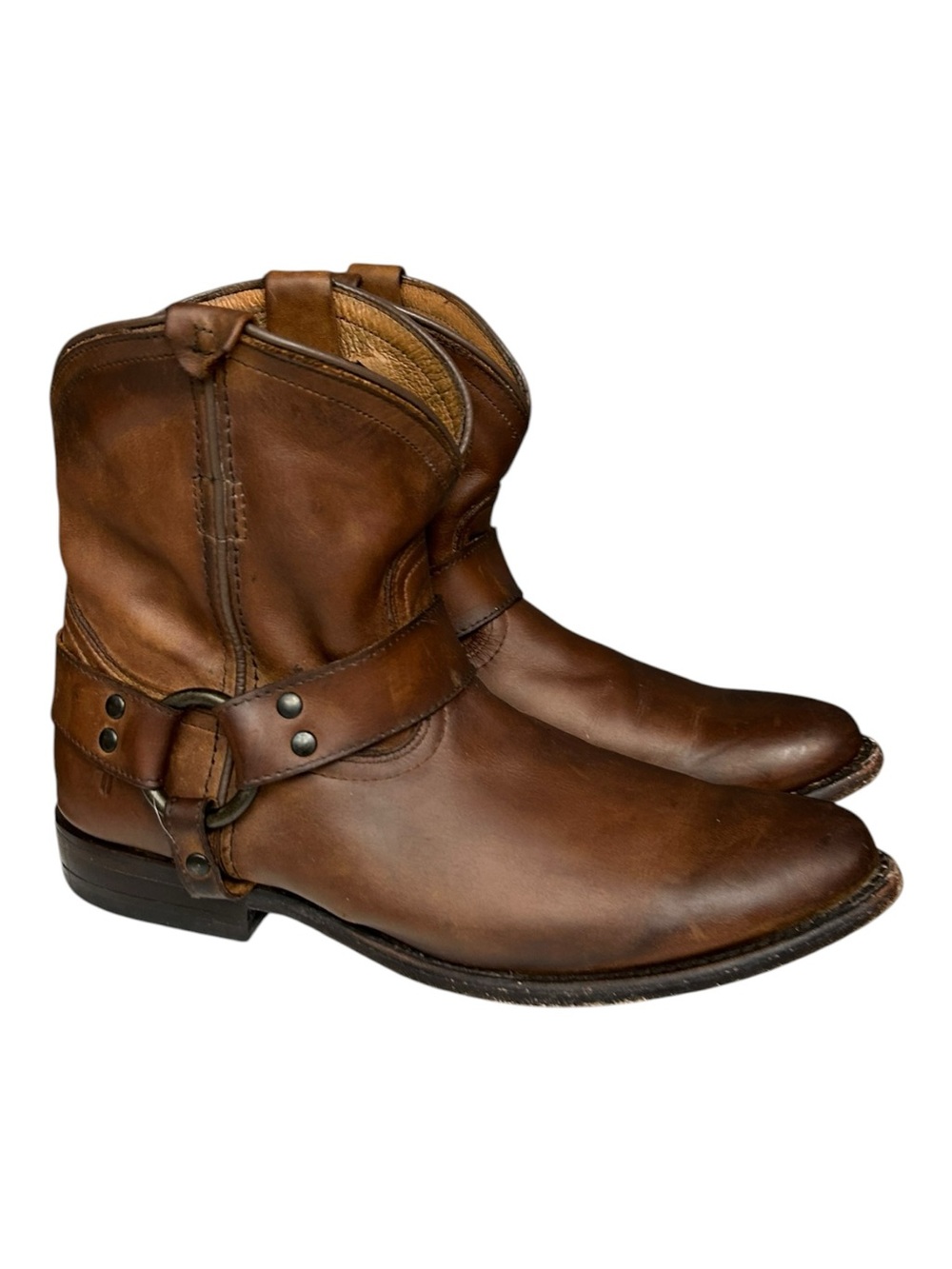 Frye Wyatt Harness Short Brown Leather Moto Boots Size 7